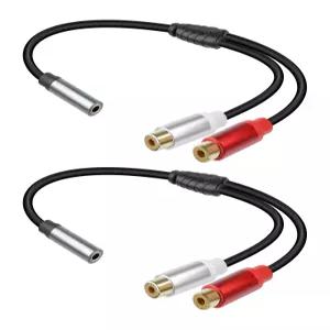 GELRHONR 3.5mm to 2 RCA 오디오 케이블 1FT 스마트폰 태블릿 MP3 HDTV 등용 1/8 AUX 여성 어댑터 2팩 F