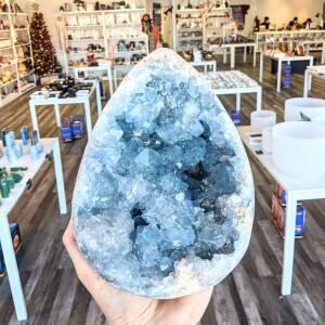 1pc 천연 Celestite 크리스탈 원시 Druzy 하트 클러스터 스카이 블루 Geode 거친 미네랄 Raw