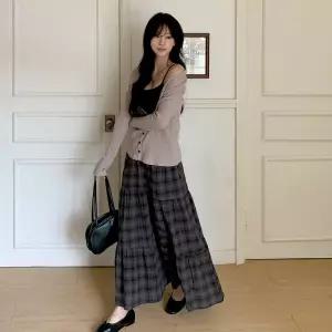 가을 분위기 모던 체크 2컬러 롱 스커트