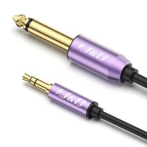 J&D 6.35MM TS TO 3.5MM TRS 케이블 헤비 듀티 골드 도금 퍼플 1/4인치 수컷 1/8인치 모노 인터커넥트 스테레오 AUX 잭 어댑터 6.6피트