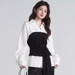 여성셔츠 투인원 남방 블라우스 레이어드 슬림핏 긴팔티 블레이저
