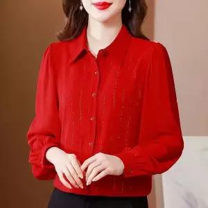 에쥬아 얇은 쉬폰 긴팔셔츠 스팽글 핫픽스 셔츠 예쁜 엄마옷