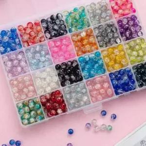 24칸 크리스탈 비즈 8mm 크렉무늬 유리구슬 600pcs 팔찌만들기 간편세트 수예용품 CD594