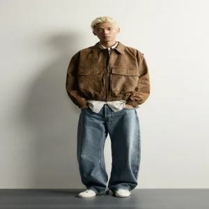 ZARA 워싱 이펙트 레더 크롭 재킷 - 브라운 3833/403/700