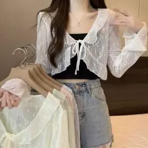 스타일하우스 가디건 카디건 여성 레이스 플라워패턴 숏 얇은망사