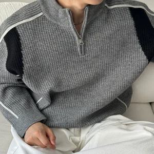 [아레스]에버 머슬핏 래글런 울 반집업 니트 (3color)