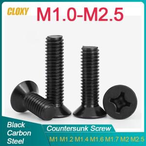 50/100pcs M1 M1.2 m1.7 M2 M2.5 미니 소형 검정색 강철 크로스 필립스 호환 플랫 헤드 접시 머리 나사