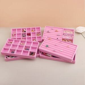 벨벳 보석 트레이 보관 서랍 작은 쌓을 수있는 핑크색 상자 및 반지 귀걸이한 포장 간단하고 실용적