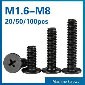 10/ 20/ 50pcs 검정색 304 스테인레스 스틸 크로스 필립스 호환 초박형 플랫 웨이퍼 헤드 나사 CM M1.6 M2
