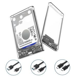 USB 타입 C 투명 2.5인치 외장 수납함 케이스 SATA to 5Gbps HDD SSD 하드 드라이브 인클로저 PC 노트북 지