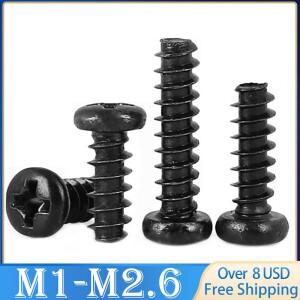 500/ 100pcs M1 M1.2 M2 M2.3 PB 팬 헤드 검정색 전자 마이크로 나사 필립스 호환 셀프 태핑