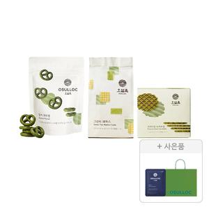 오설록 티푸드 3종(프레첼+그린티웨하스+와플)+증정(달빛걷기 파우치 1입, 1개+러닝 쇼핑백(소), 1개)