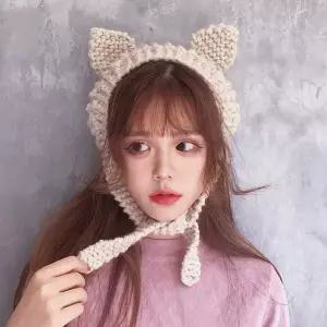 고양이귀 니트 귀도리 겨울 뜨개질 모자 귀마개 패션 여성 보넷 귀덮개