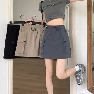 여성 스트링 카고 미니스커트 여자 여름 데일리 캐주얼 치마 코디