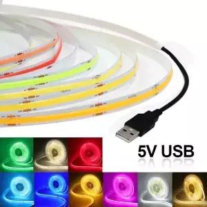 8mm COB LED 스트립 5V 고밀도 소프트 테이프 라이트 바 3000K 4000K 6000K 빨간색 파란색 녹색 USB/2Pin