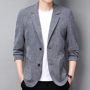 여름용 얇은 차단 자외선 린넨 핏의 상의 재킷, 중장년층 작은 린넨 남성용 남성용, 캐주얼 정장 단품 넉넉한 면 아우터,
