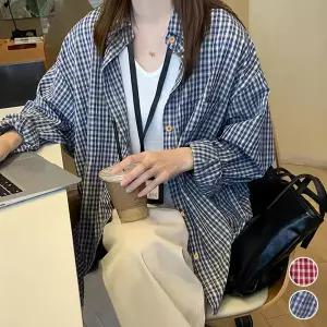 여성 사계절 외출 체크 패턴 캐주얼 코디 레이어드 긴팔 셔츠