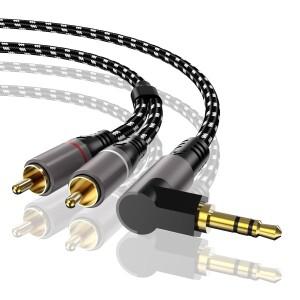 엘보우 3.5mm to 2RCA 케이블 Aux 오디오 잭 2 남성 어댑터 스플리터 (TV 박스  앰프  스피커 와이어 코드