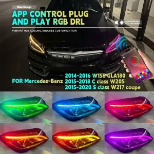 멀티컬러 엔젤 아이즈 DRL LED 보드 메르세데스 벤츠 C 클래스 W205 2015-2018 헤드라이트 RGB 주간 주행등