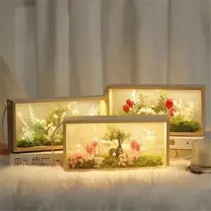 섀도우 박스 프레임 DIY 직사각형 피규어 전시 케이스 수제 릴 패널 나무 조명 쇼케이스 추수감사절 선물