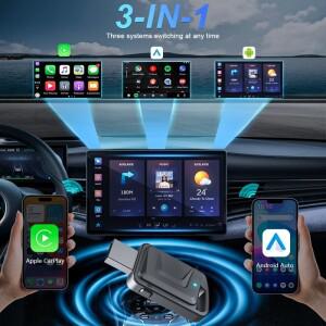 2in 1 유무선 CarPlay 안드로이드 오토 어댑터 블루투스 (OEM 카 스테레오용, USB 동글 포함) 스마트 미니