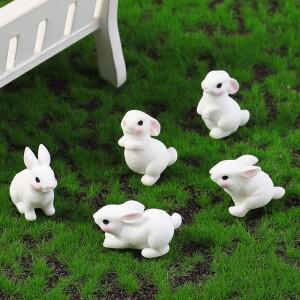5pcs 미니 귀여운 카와이 시뮬레이션 토끼 수지 모델 입상 인형 집 액세서리 DIY 장식 공예