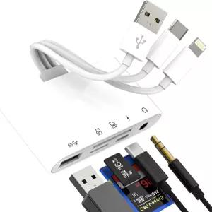 USB 라이트닝 C 허브(5 in 1)OTG 3.0 어댑터 16 15 14용 SD 카드 리더기 3.5mm 헤드폰 컨버터 Micro 메모리