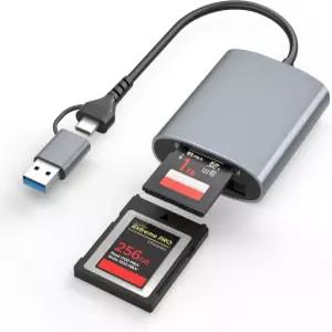 USB 3.2 Gen 2 10Gbps 전송 속도를 지원하는 전문 CFexpress Type B 및 SD 듀얼 슬롯 메모리 카드 리더기