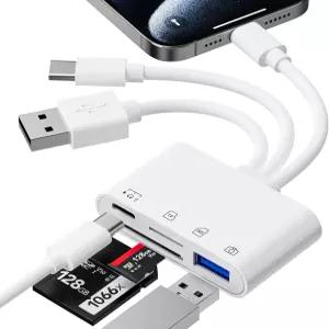 용 SD 카드 리더기 4-in-1 디지털 카메라 휴대폰 어댑터 USB C Lightning 메모리 SD/MicroSD/USB OTG 지원