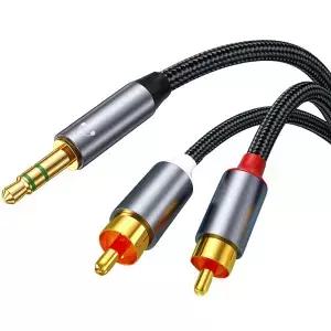 TIEDXIOY RCA to 3.5mm Aux 케이블 브레이드 스피커 서브우퍼 스테레오 오디오용 4FT 헤드폰