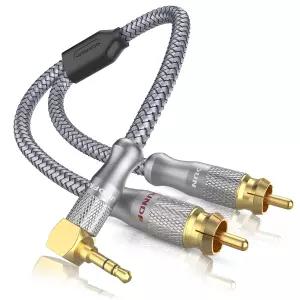 SOUNDFAM RCA to 90 Degree 3.5mm 케이블 스마트폰 MP3 태블릿 스피커용 직각 AUX 스테레오 Y 스플리터 -