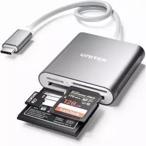 Unitek CF Card/MicroSD/SD Type-C 플래시 메모리 카드 리더기 for USB C 장치 고속으로 3장의 동시에 읽기