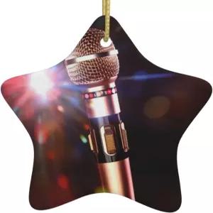 크리스마스 트리 공예용 금 리본 카라오케 마이크 세라믹 장식품 장식용 별 모양 도자기 펜던트 Xmas 행잉