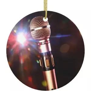 크리스마스 트리 공예용 금 리본 카라오케 마이크 세라믹 장식품 장식용 원형 도자기 펜던트 Xmas 행잉