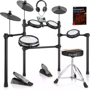 AKLOT Complete Electric Drum Set 4개의 듀얼 존 메쉬 패드 8 스네어가 포함된 초보자용 조용한 전자 드럼