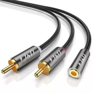 J D 3.5mm to RCA 어댑터 케이블 금도금 암 커넥터 2 수 스테레오 오디오 Y 레코드 플레이어 스피커