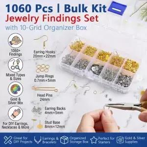 1060개 주얼리 제작 부자재 세트 이어링 훅 점프 링 핀 백스 보관 박스 DIY