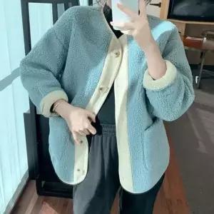 [라일리여성의류] Rly 노카라 뽀글이 양털 페이크퍼 부클 자켓 점퍼 52889818)