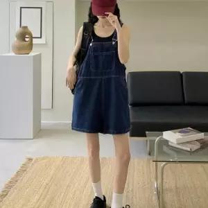 여성 귀엽곡 발랄한 데님 진청 점프수트 멜빵반바지 점프슈트 멜빵청바지 62969