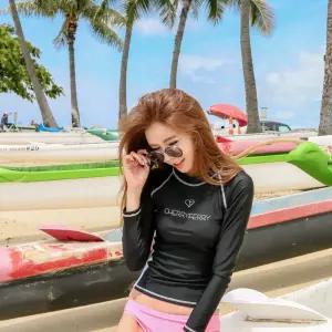 체리페리 블랙 래쉬가드 상의 허리배색 래글란 7B0D8