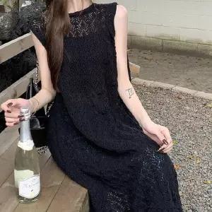 베스트 여름용 시스루 레이어드 원픽 롱베스트 아우터 뒷트임 롱조끼 패션 시원한 여성 셀파 민소매