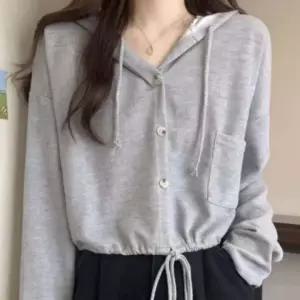 내추럴 후드 스트링 가디건 긴팔 여성 캐주얼 아우터 세련된 상의 데일리룩 예쁜 코디룩