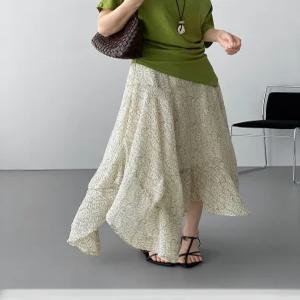 청수정 여성 그럼 누나 불규칙 기미 쉬폰 스커트 여름 슬리밍 A라인 KS
