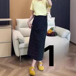 EAMT 여성 블랙 도트 A라인 수트 스커트 플러스 사이즈 슬리밍 슬릿 롱 EUNG