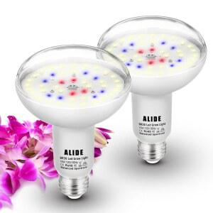 ALIDE 풀 스펙트럼 LED 실내 식물 성장등 전구 15W 2000LM E26 BR30 | 플러드라이트 선 성장등 200와트 상당 균형 잡힌 5000K 레드 블루 씨앗과 잎채소용인도르 가든 수경재배 2개