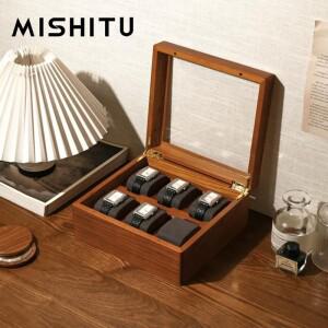 MISHITU 나무 시계  1/2/6 그리드 상자 보석 팔찌 손목 케이스 휴대용 보관 베개 가방