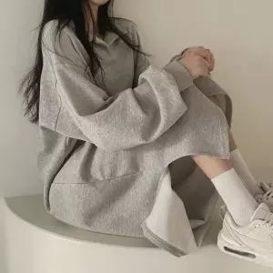 오픈카라 브이넥 롱원피스 루즈핏 기모 밑트임 겨울 홈라원피스 블랙 트임 루즈 원피스 여성긴팔