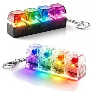 4키 키보드 피젯 토이 LED 크리스탈 키캡 키체인 스트레스 해소 손가락 감압 클리커