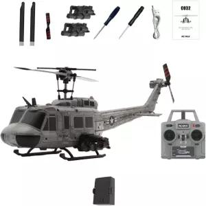 Tiodei RC ERA C032 UH-1 휴이 웨더드 그레이 헬리콥터 1/48 스케일 6-CH 원격 조종 지능형 위치 제어 원키