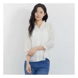 지센 2컬러 레이스 자수 프릴넥 블라우스 WSQ406 1459911